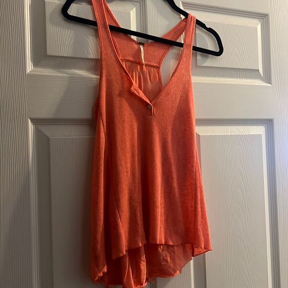 FREE PEOPLE Racerback Tank, Coral, Ribbed/Textured,  Size XS NWOT - Picture 1 of 5